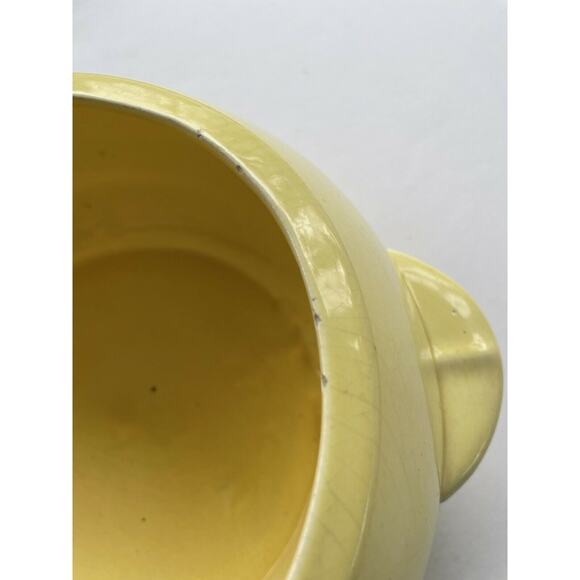 vtg covered dish calif pottery yellow white top SC3 mcm Calif USA mark on bottom - Picture 4 of 11